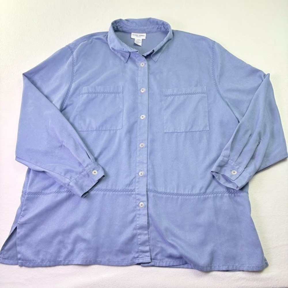 Alfred Dunner Women's Plus Size 20W Faux Suede Button Down‎ Blouse Blue